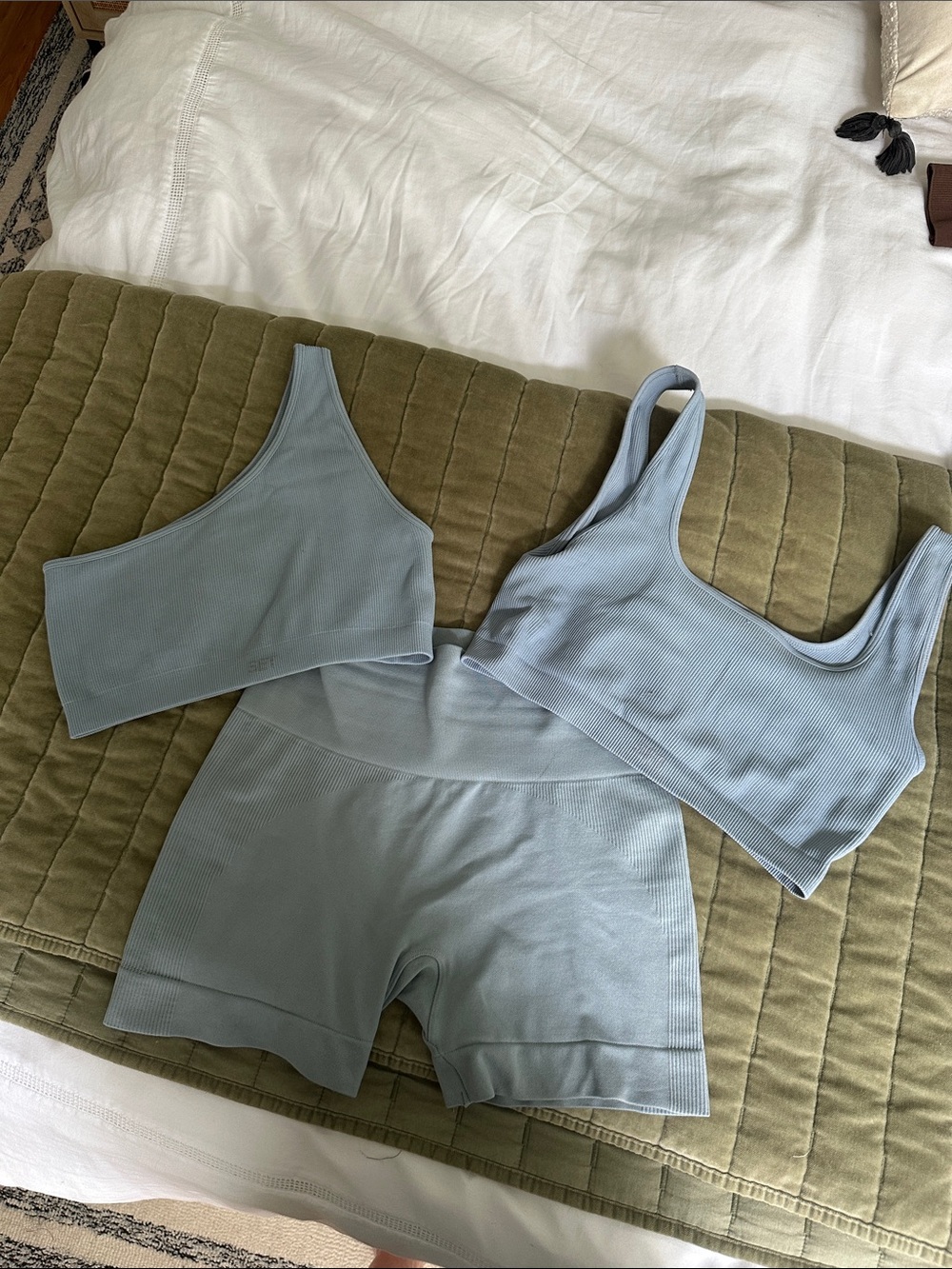SET Active Seamless Ribbed One-Shoulder Sports Bra - Light Blue